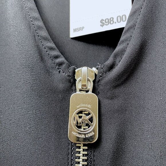 MICHAEL Michael Kors Womens Top Medium Black Blouse Logo Zip 3/4 Sleeve NWT - Picture 7 of 11